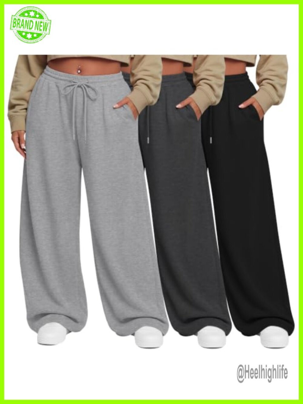 Plus Size Wide Leg Sweatpants Palazzo Pants 3 Pack Soft Stretch